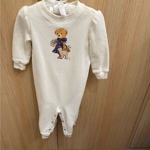 Ralph Lauren Cream Footies One Piece with Embroidered Details